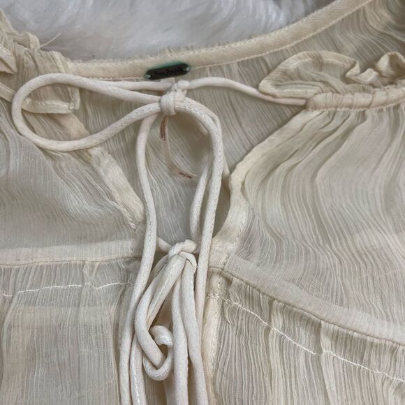 Free People sheer beige long sleeves blouse with gold sequins cuffs size Medium - Picture 11 of 15